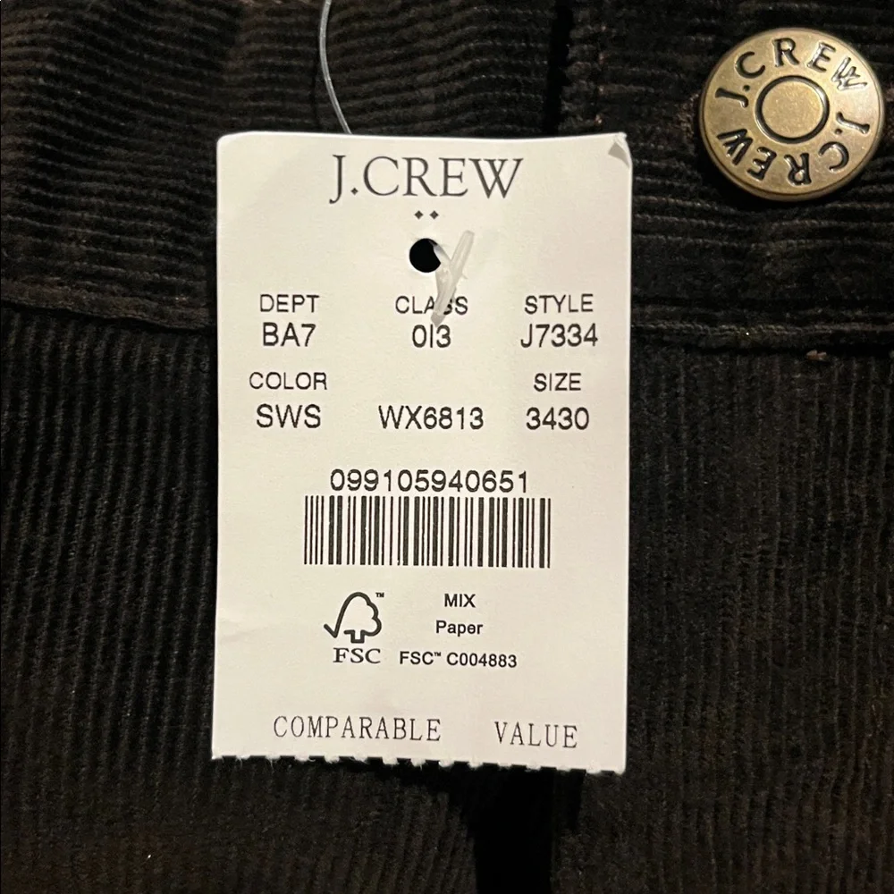 J. Crew Men’s Dark Brown Corduroy Pants Slim Fit